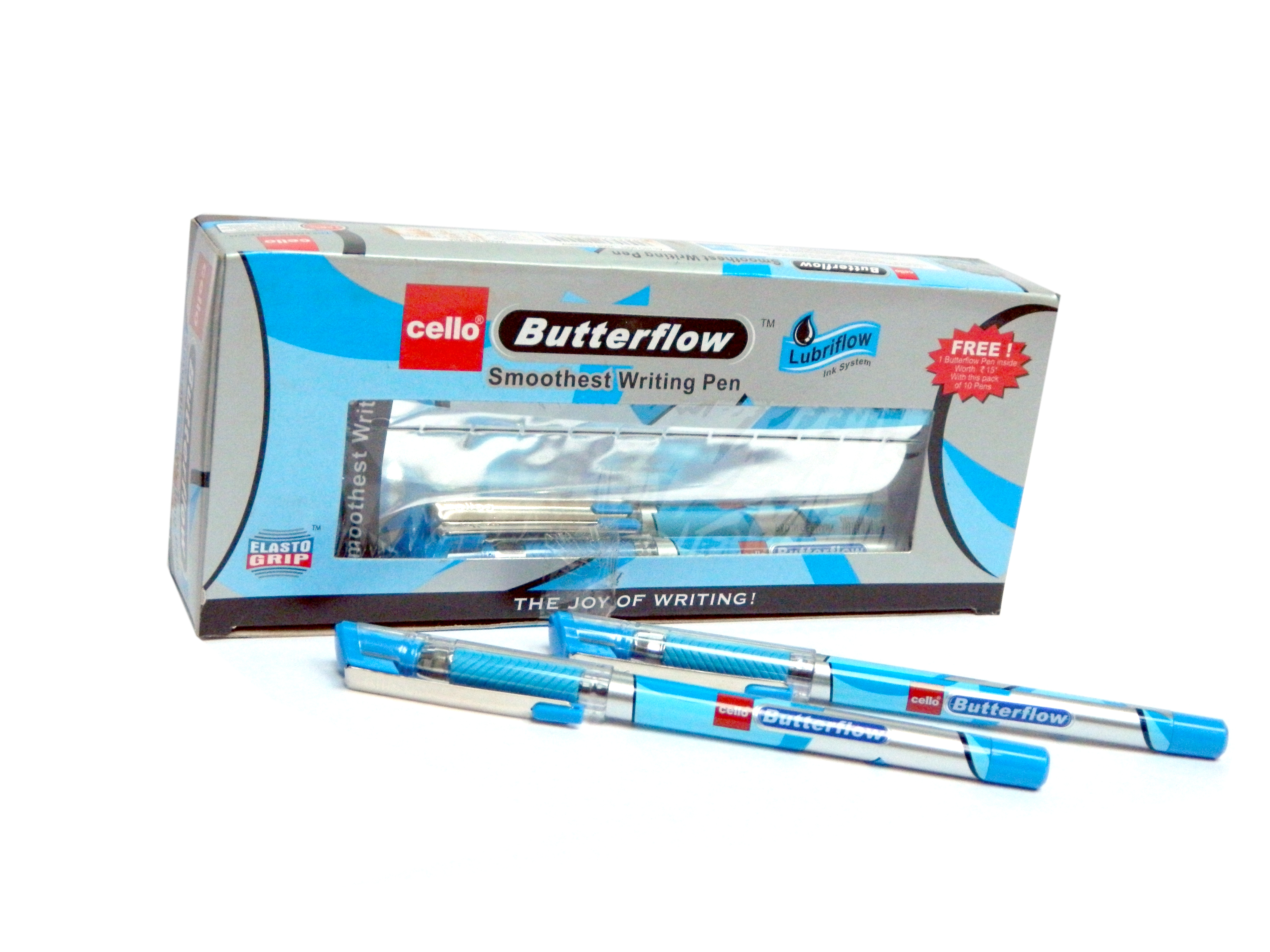 Butter Flow Blue Pen - Plastic Body, 0.7mm Tip, Straight Shape, 100g | Ultra Smooth Writing, Unique Elasto Grip, Anti-slip Hold