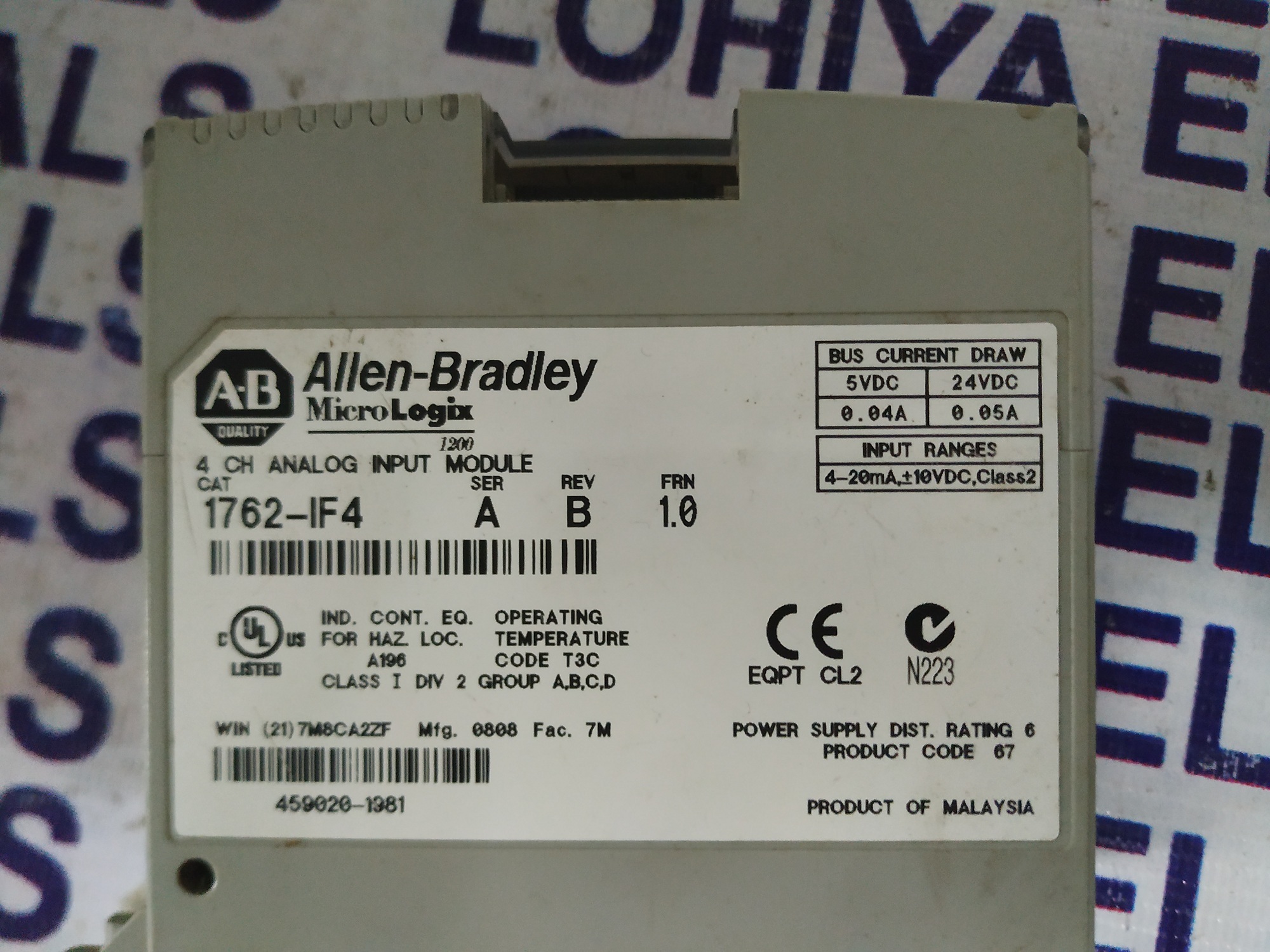 Allen Bradley Input Module 1762-if4