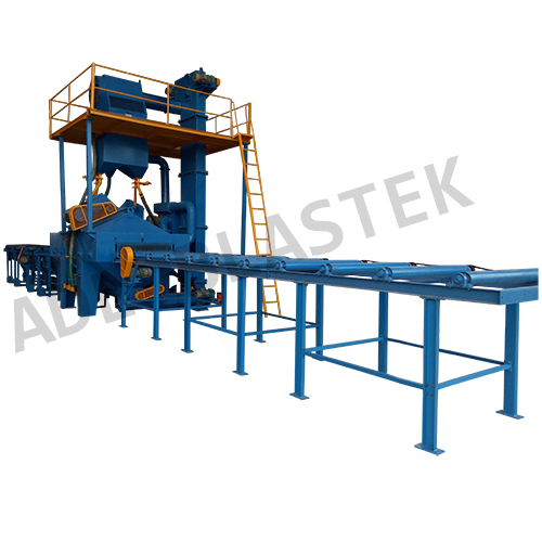 Dark Blue Roller Conveyor Bar Shot Blasting Machine