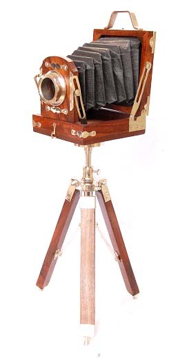 Brass & Wood Decorative Antique Camera