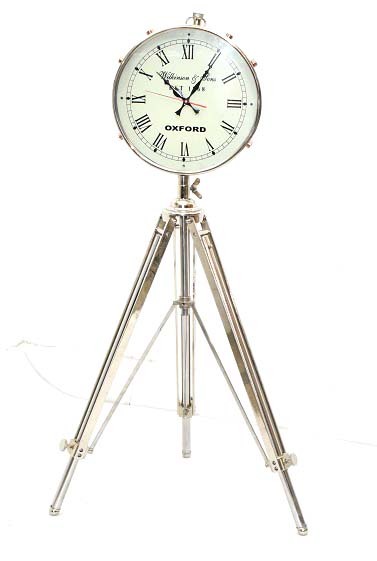 Nickel Finish Brass Floor Clock With Tripod