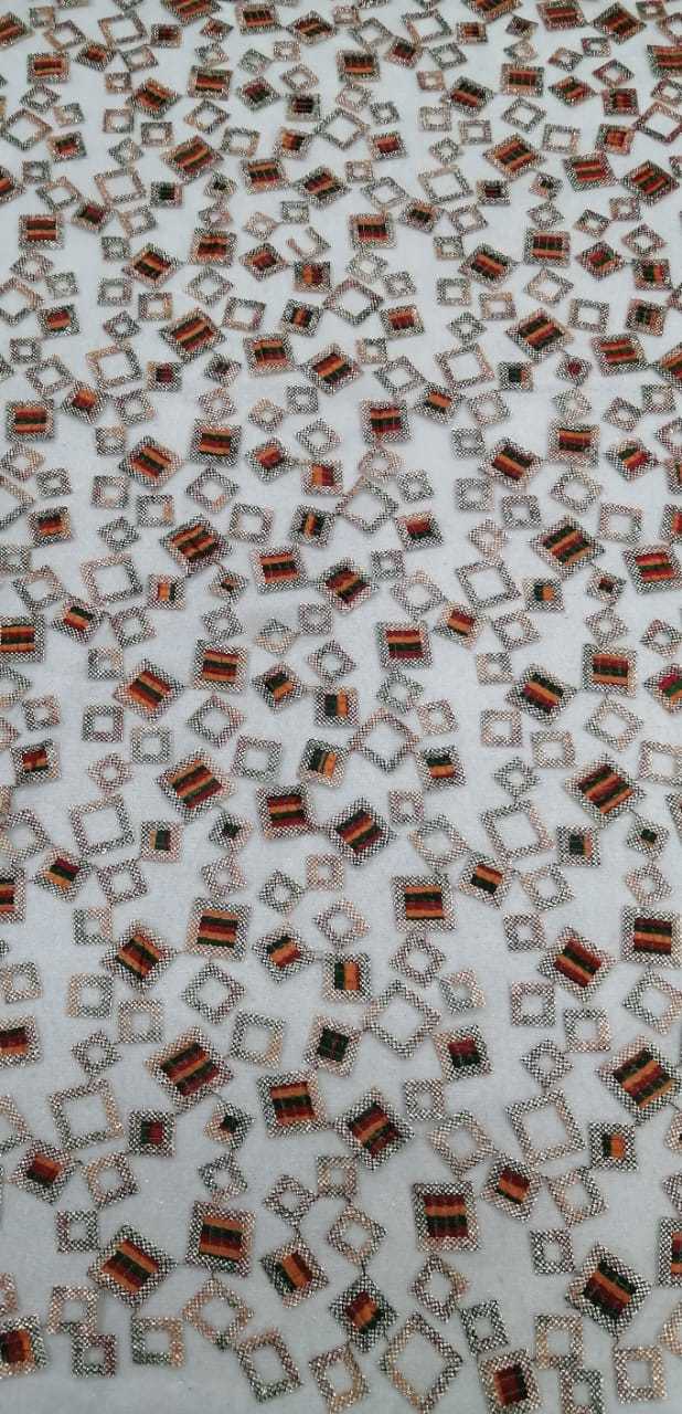 Embroidery Net Fabric - Multi-coloured Sequence Work On Petal Shade Net, Soft & Lightweight, Washable, Custom Length Available