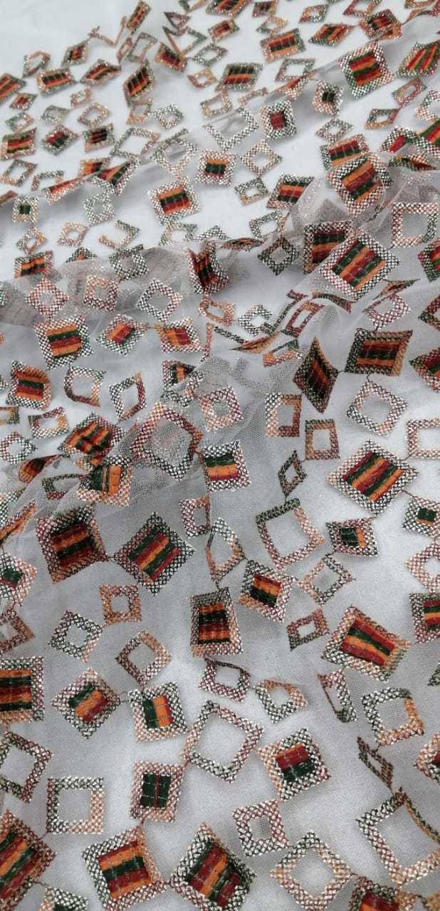Embroidery Net Fabric - Multi-coloured Sequence Work On Petal Shade Net, Soft & Lightweight, Washable, Custom Length Available