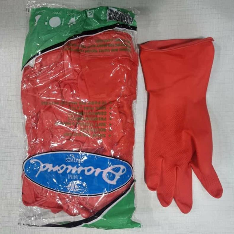 Rubber Safety Hand Gloves - Rubber Material, Red Color, Full Finger Style | Interlock Lining, Washable, Rolled Cuff, Plain Palm for Household and Gardening Use