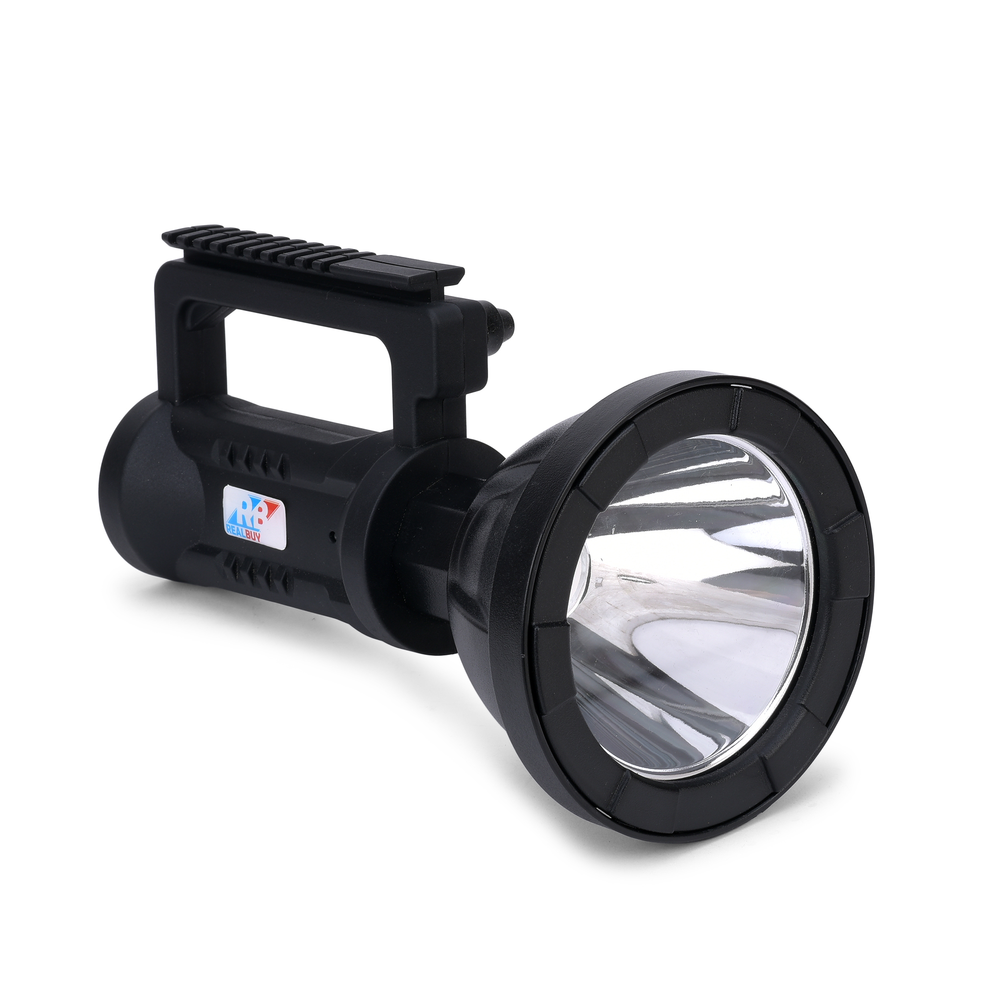 Black Realbuy Led Search Light 10w (Range 1 Km.) With 4,000 Mah Lithium Battery (Ip65 Water-proof)