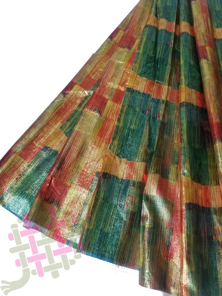 Shiny Golden Satin Digital Print Fabric For Women Clothing - 44" Width, Multicolor Golden | Washable, Perfect For Kurti, Gown, Dress, & More