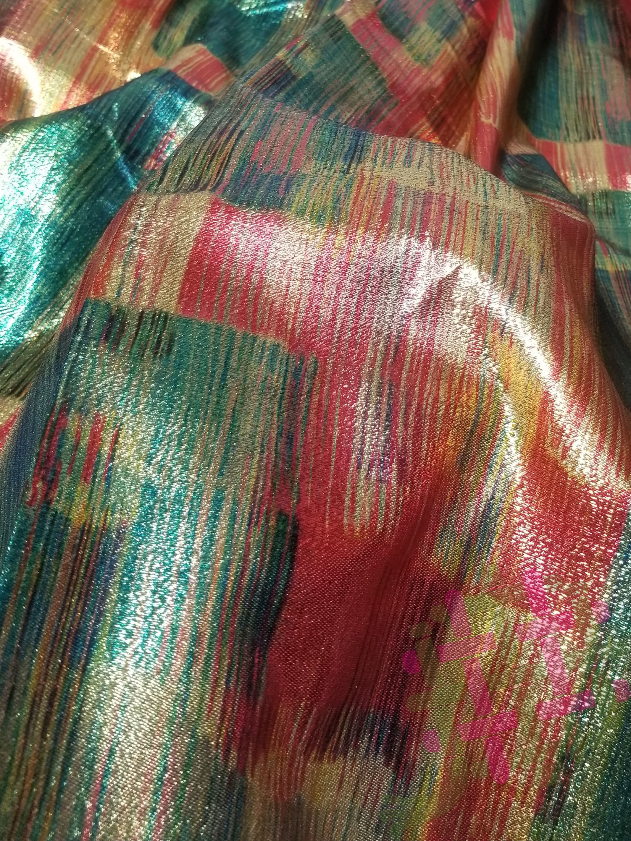 Shiny Golden Satin Digital Print Fabric For Women Clothing - 44" Width, Multicolor Golden | Washable, Perfect For Kurti, Gown, Dress, & More