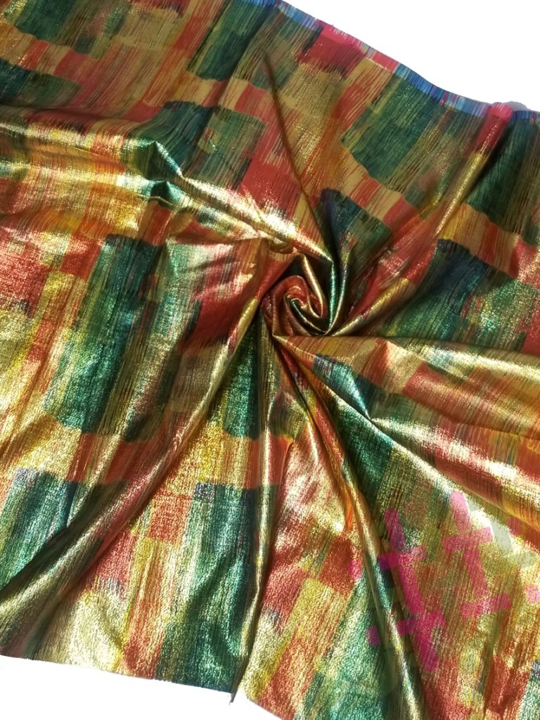 Shiny Golden Satin Digital Print Fabric For Women Clothing - 44" Width, Multicolor Golden | Washable, Perfect For Kurti, Gown, Dress, & More