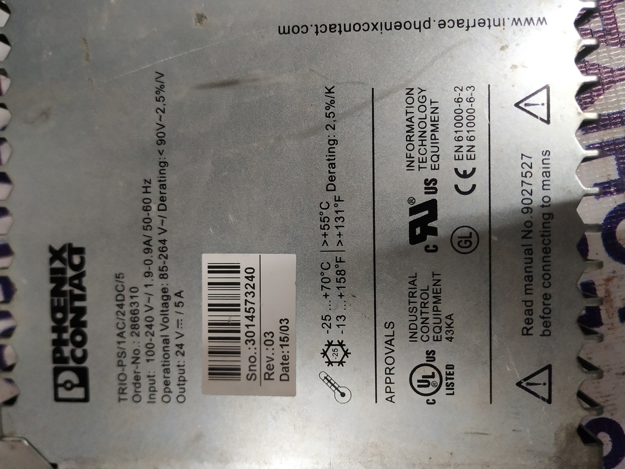 Phoenix Contact Power Supply Unit Ps/1ac/24dc/5