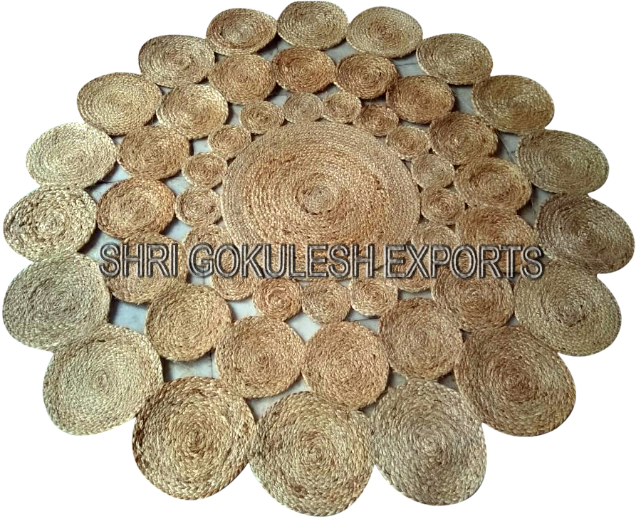 New Design Round Shape Indian Handmade Braided Jute Carpets Back Material: Woven Back