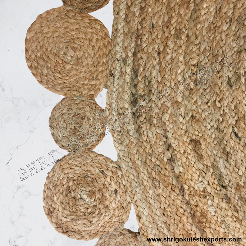 New Design Round Shape Indian Handmade Braided Jute Carpets Back Material: Woven Back