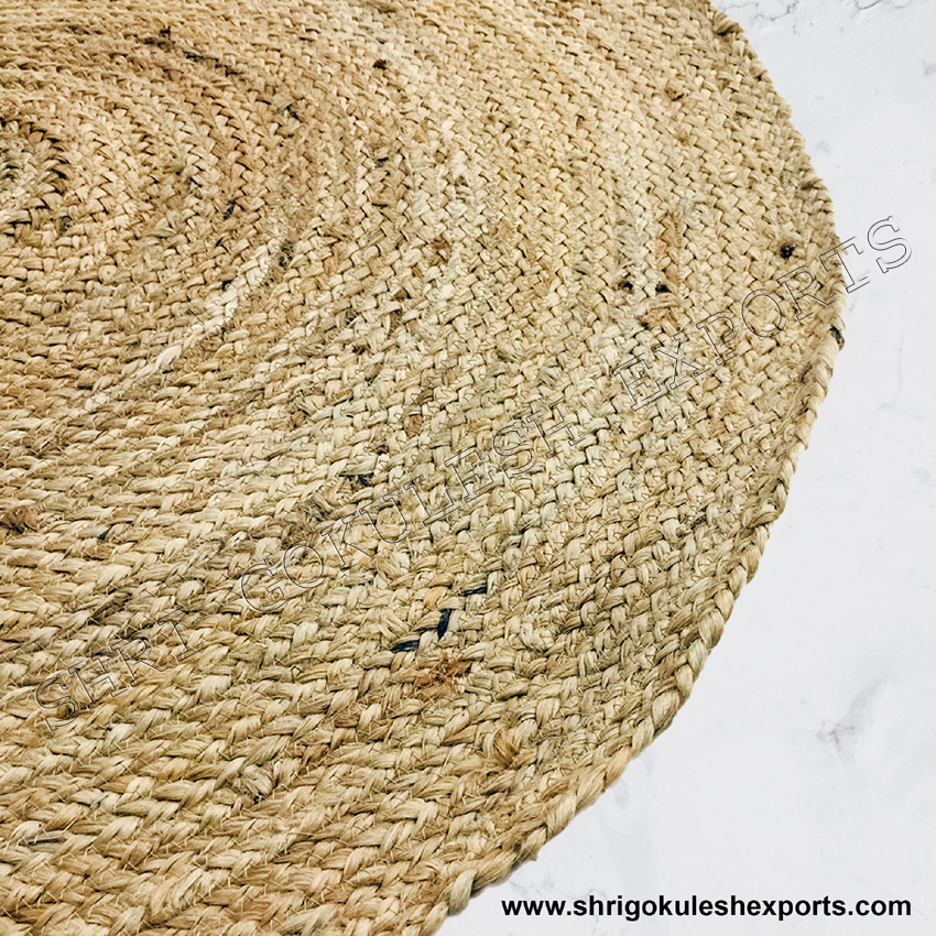 Indian Handmade Natural Braided Jute Carpets Back Material: Woven Back