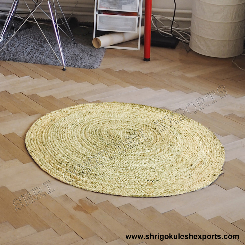 Indian Handmade Natural Braided Jute Carpets Back Material: Woven Back