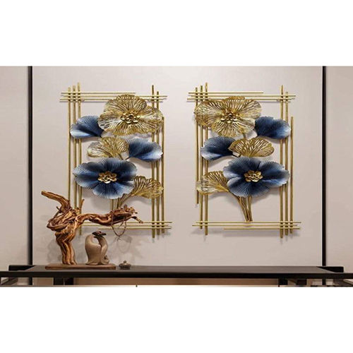 Blue And Golden 4 Inch Metal Wall Art Set Of 3