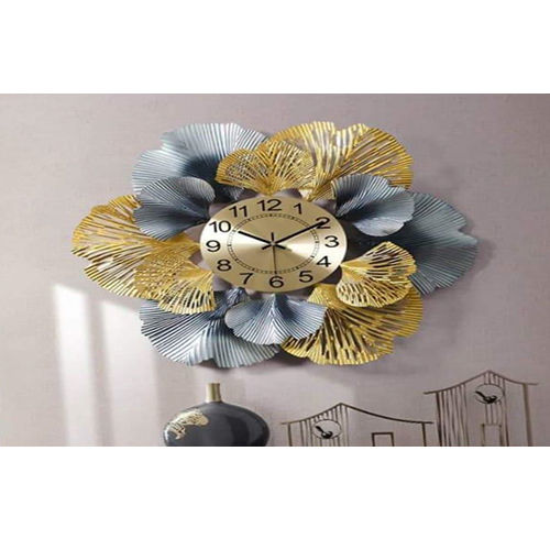 Blue And Golden 30 Inch Metal Round Wall Clock