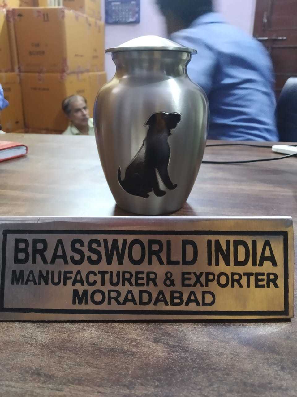 Brass Cremation Funeral Urn With Black Dog Engraved