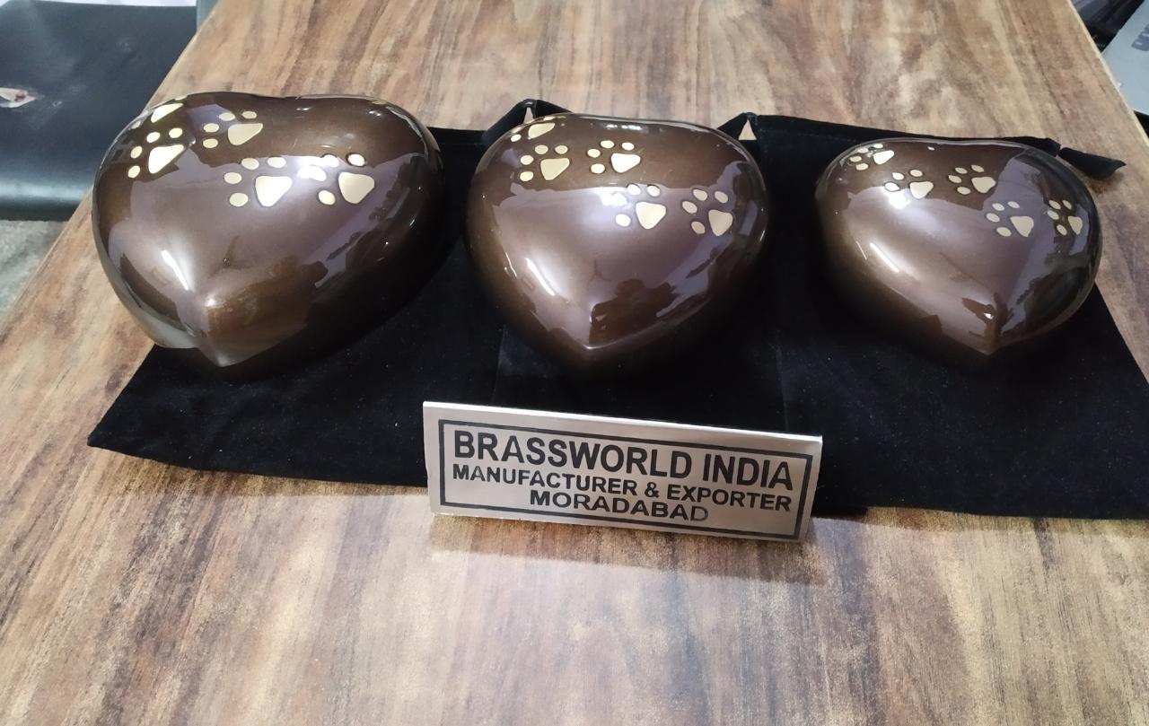 Brass Cremation Funeral Urn With Black Dog Engraved