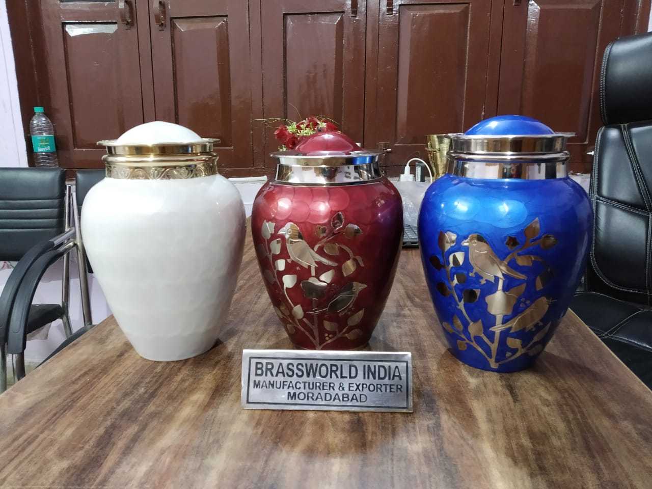 Brass Cremation Funeral Urn With Black Dog Engraved