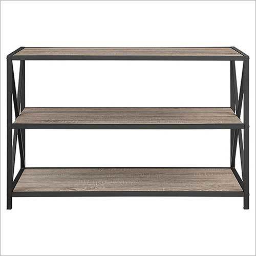 लिविंग रूम हाउसहोल्ड फ्रेम मेटल एंड वुड मीडिया बुकशेल्फ