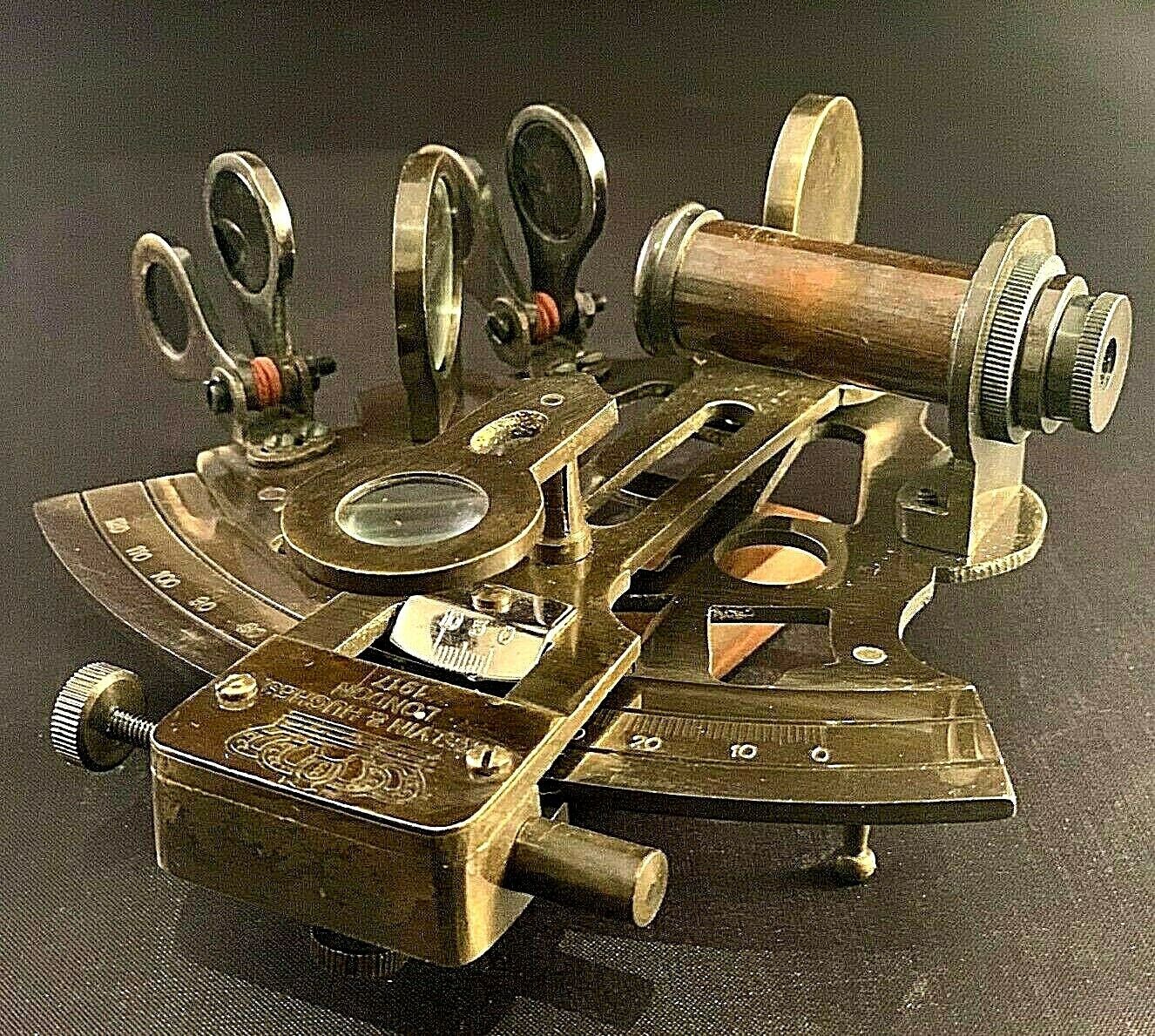 Handmade Solid Brass Nautical Vintage Sextant - 5 Inch Antique Finish, Glass Optics, Leather Box, Perfect For Celestial Navigation And Nautical Collections