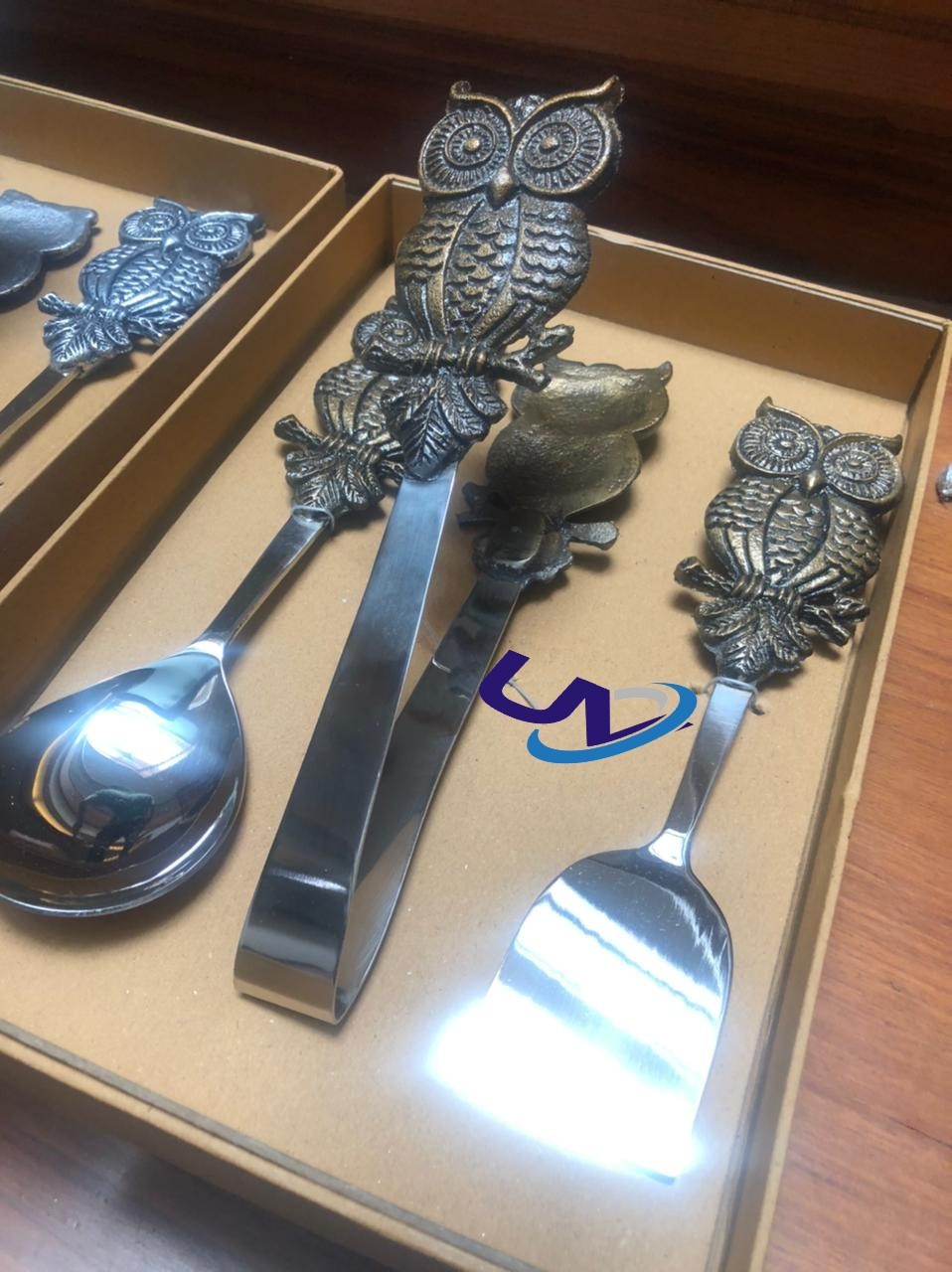 Owl Serving Set 3pcs - Color: Gold & Silver