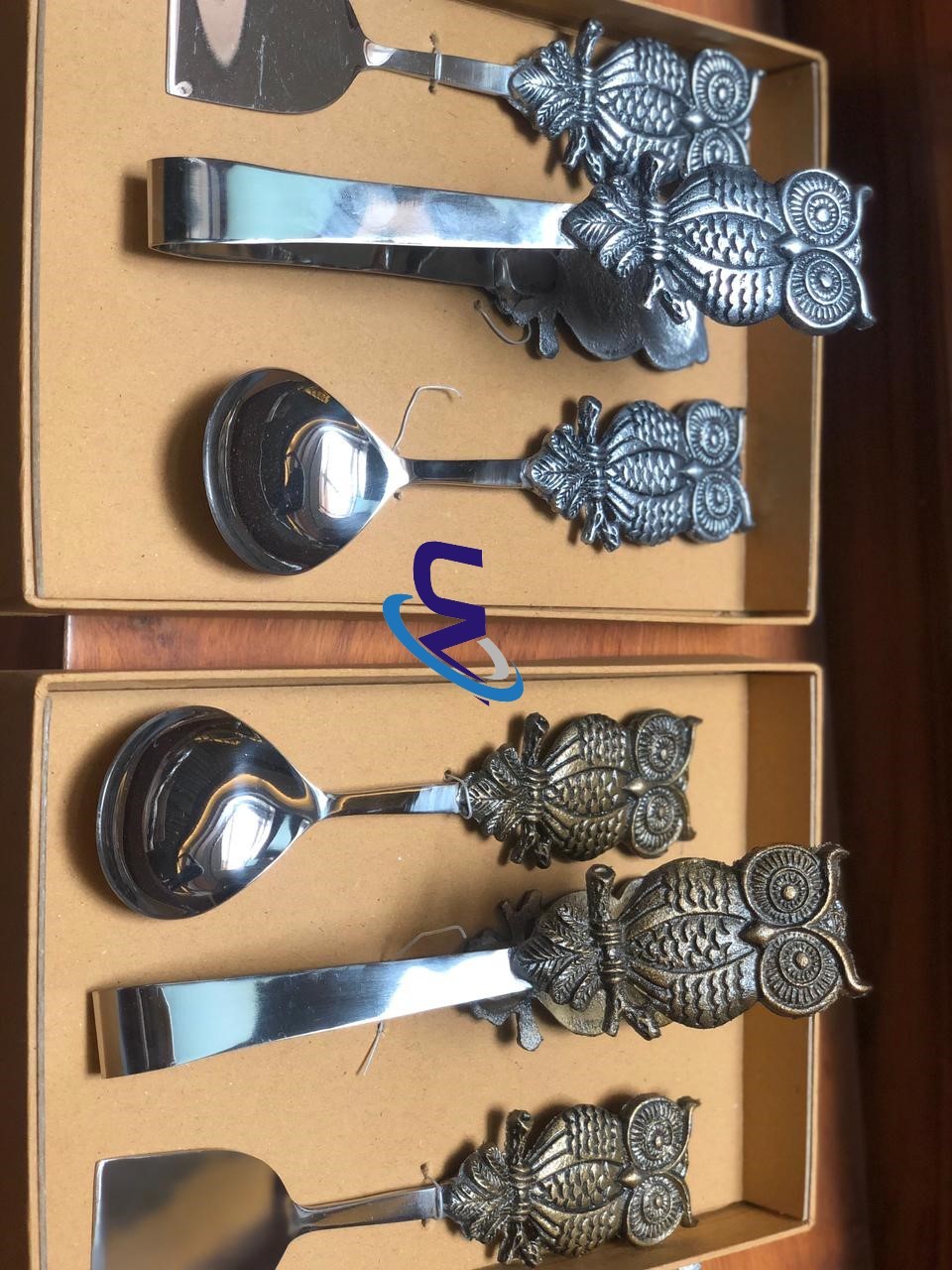 Owl Serving Set 3pcs - Color: Gold & Silver