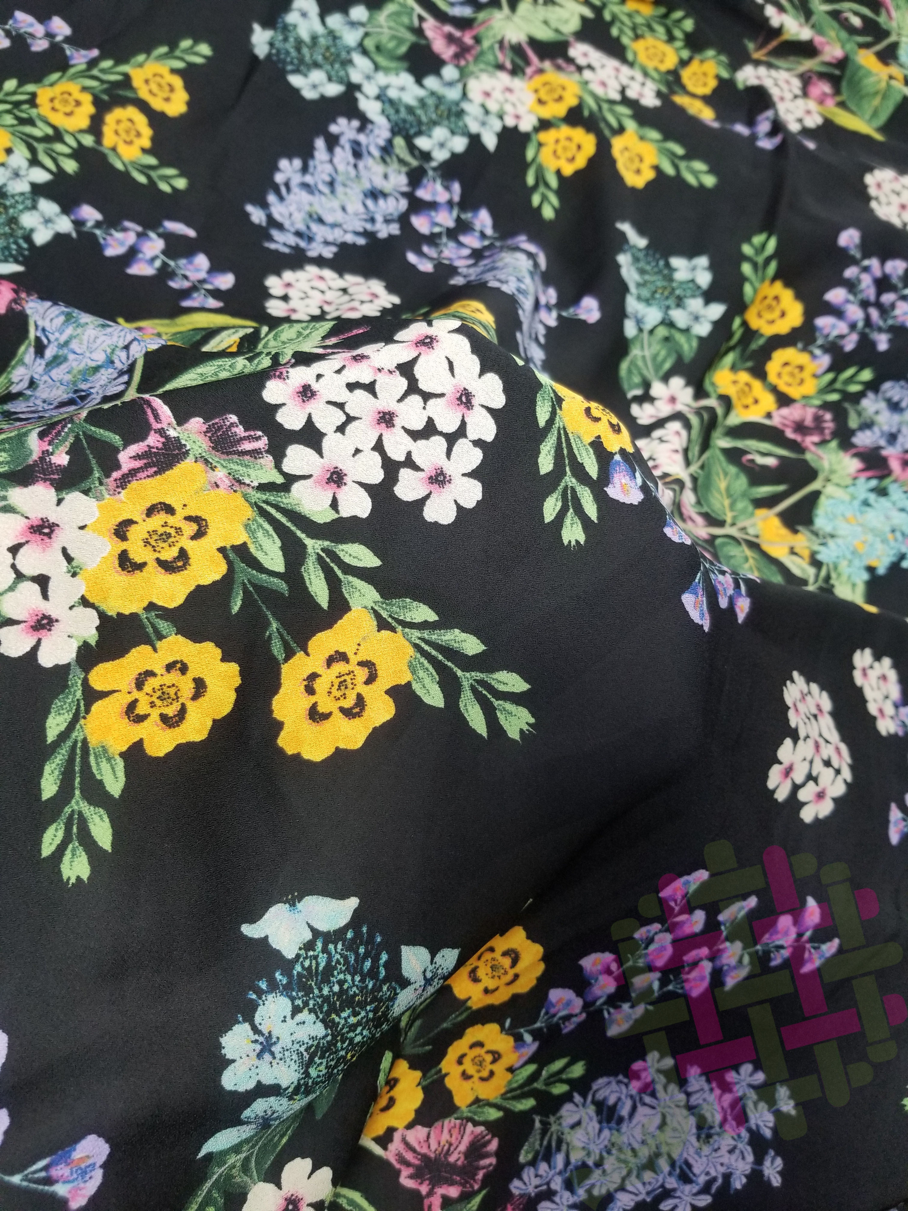Stylish Digital Printed Georgette Fabric - 60" Inch Wide, Black, Yellow, Cream, White | Washable, Ideal For Kurti, Gown, Dress, And More