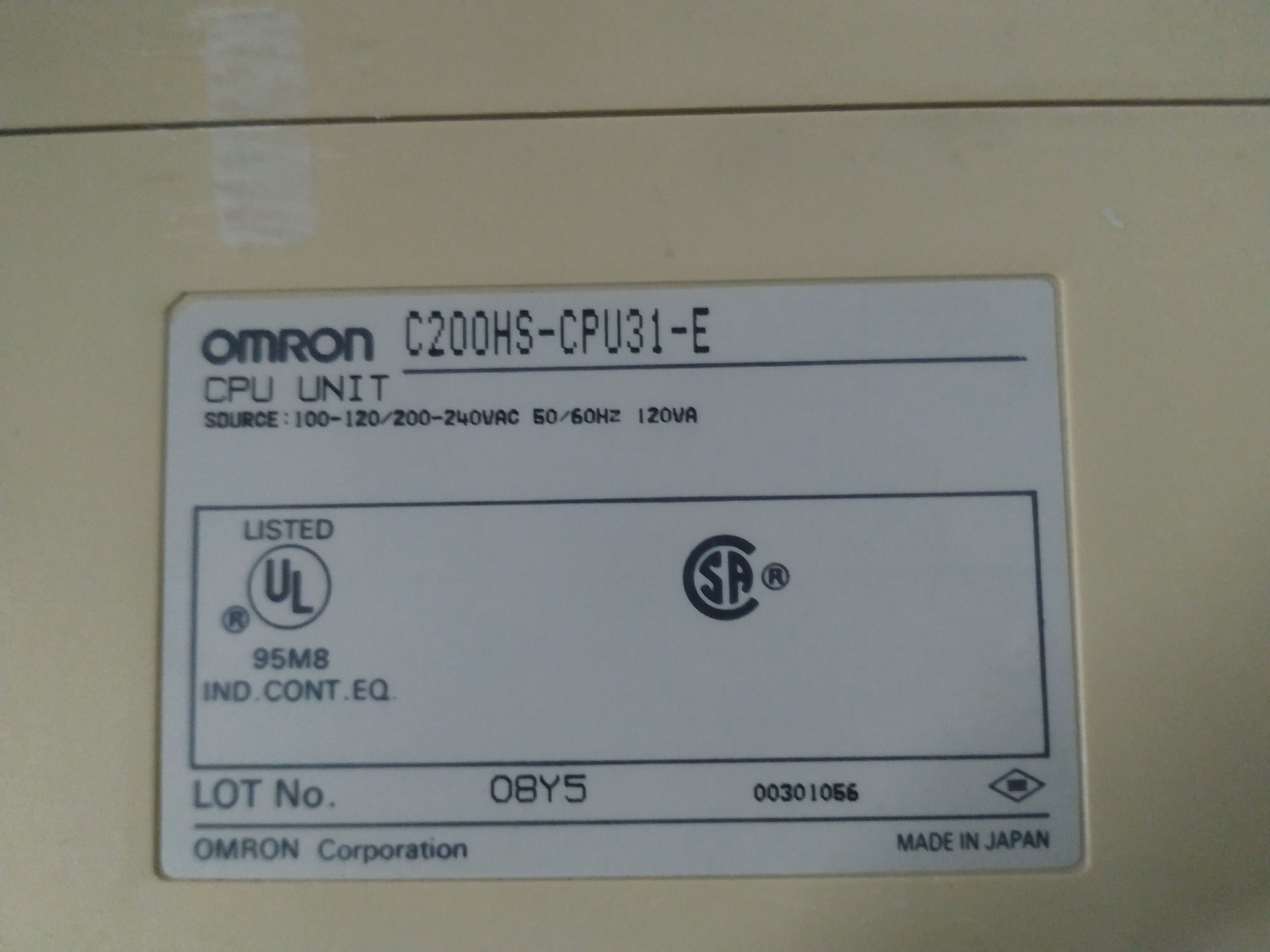 Omron Cpu Unit C200hs-cpu31-e