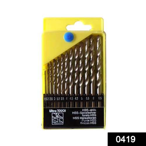 0419 Drill Bits (13 pcs) - Titanium Coated HSS, Sizes 1.5-6.5mm , Industrial Quality Drill Bits for Smooth Accurate Drilling on Plastic, Metal, Wood
