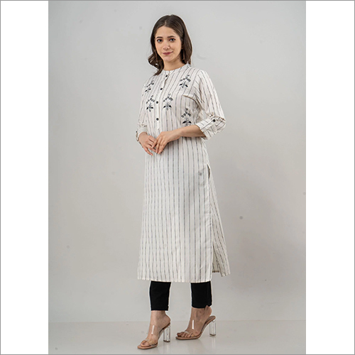 Washable Ladies Printed White Cotton Kurti