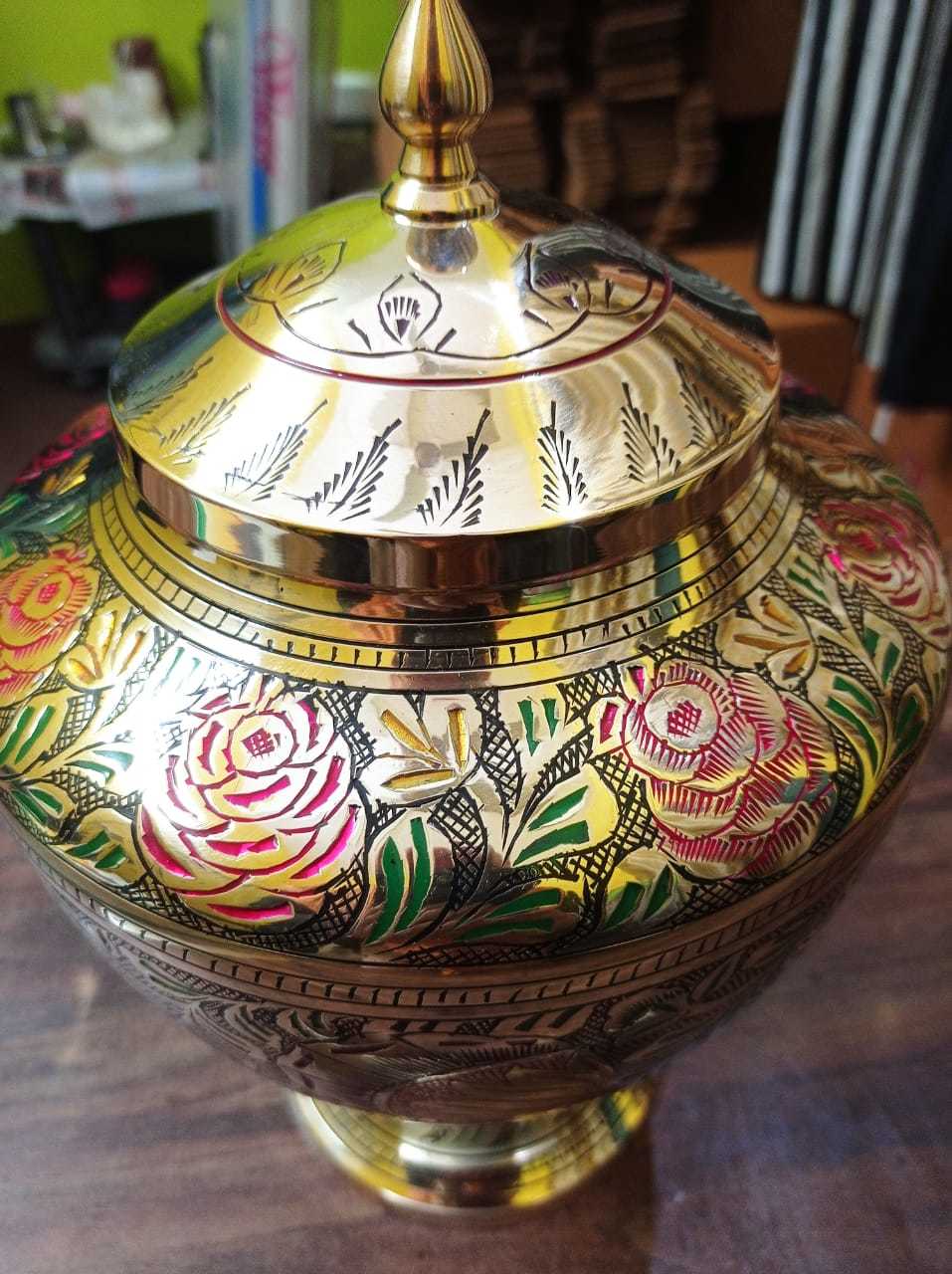 Brass Fully Engraved With Copper Finish Cremation Urn Funeral Supplies