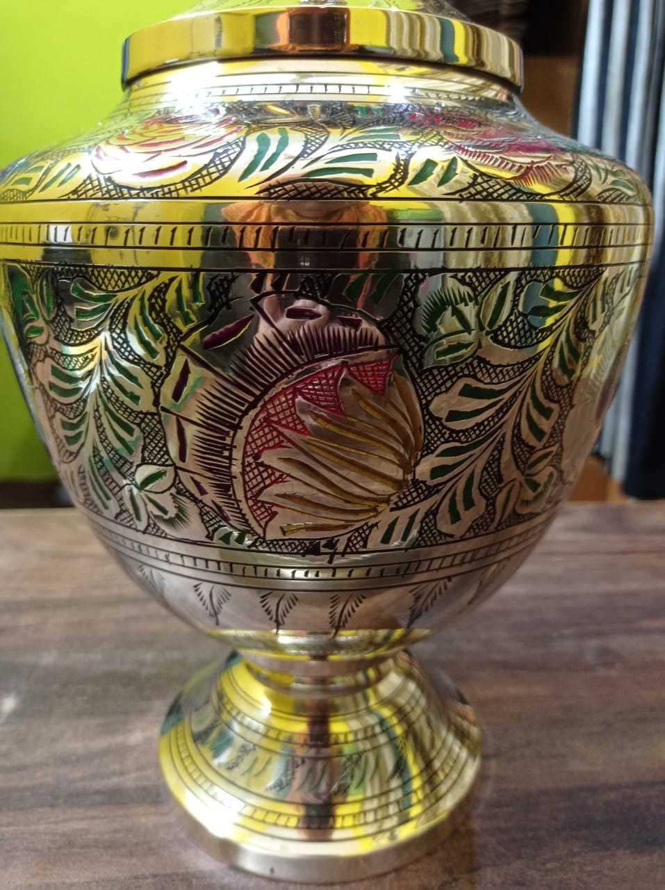 Brass Fully Engraved With Copper Finish Cremation Urn Funeral Supplies
