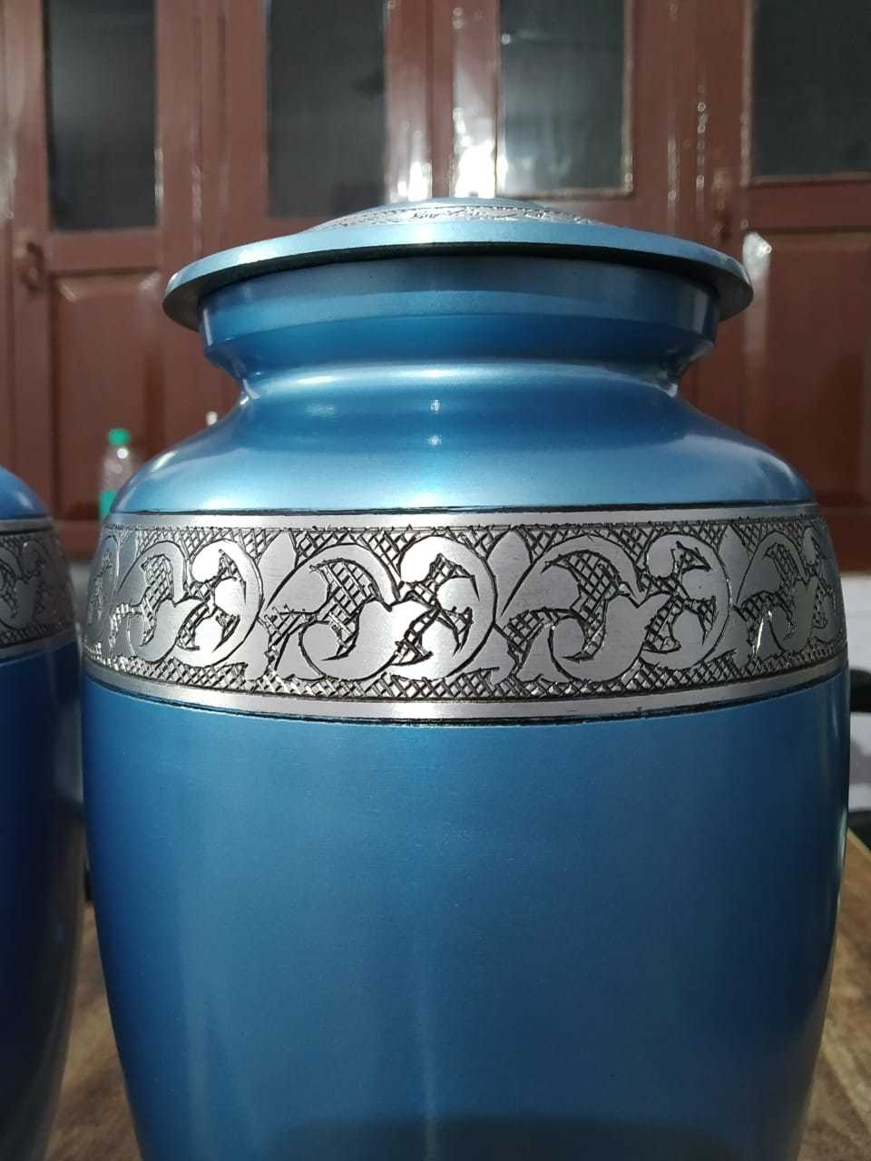 Blue Cremation Urn For Human Ashes In Handicrafted Funeral Memorial Urn Funeral Supplies