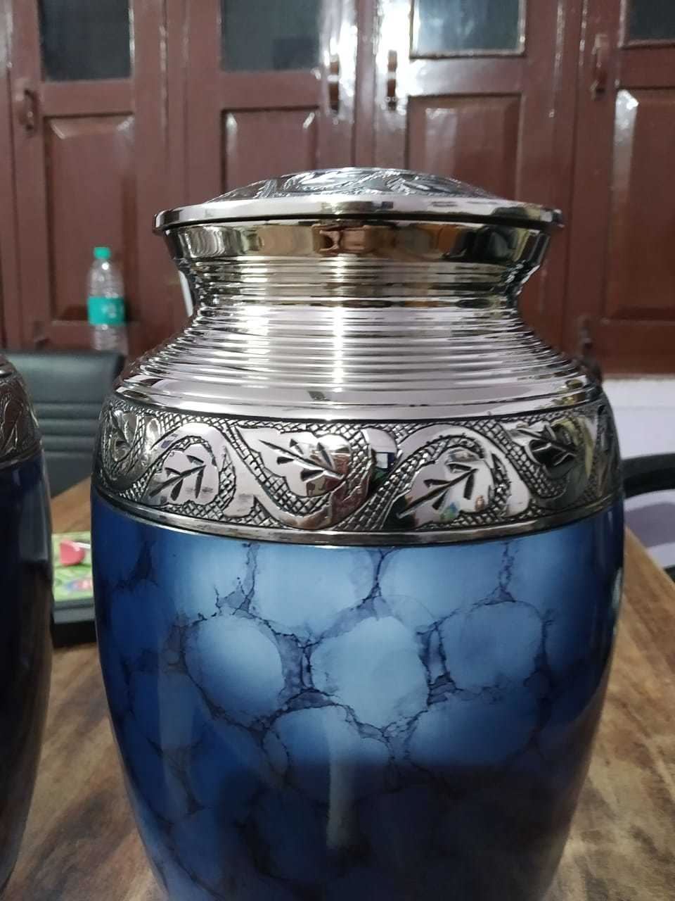 Blue Cremation Urn For Human Ashes In Handicrafted Funeral Memorial Urn Funeral Supplies