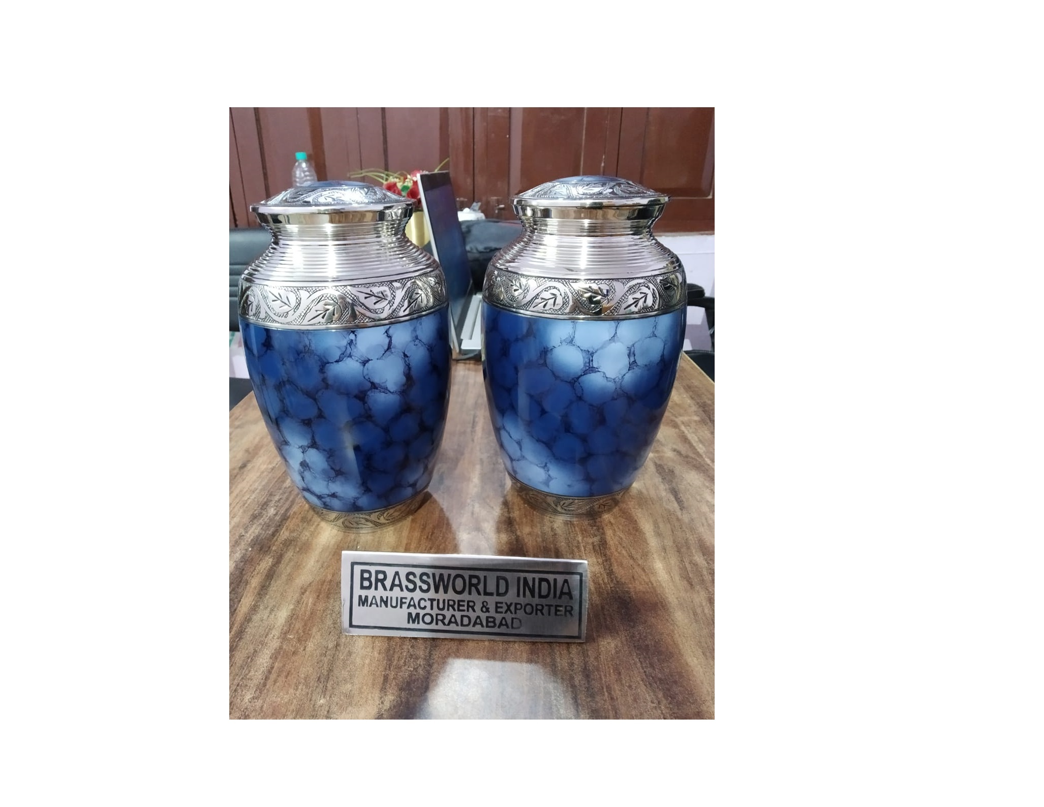 Blue Cremation Urn For Human Ashes In Handicrafted Funeral Memorial Urn Funeral Supplies
