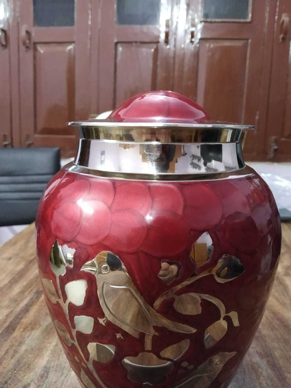 Blessing Bird Engraved Golden Cremation Urn Funeral Supplies