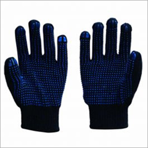 Cotton Knitted Hand Gloves - Cotton, Full Finger, Black and Blue | Breathable, Washable, PVC Dot Palm, Ideal for Sports Activities