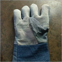 Leather Jeans Hand Gloves - Leather & Denim Blend, Blue Color | Designed for Industrial Use, Perfect for Tough Tasks