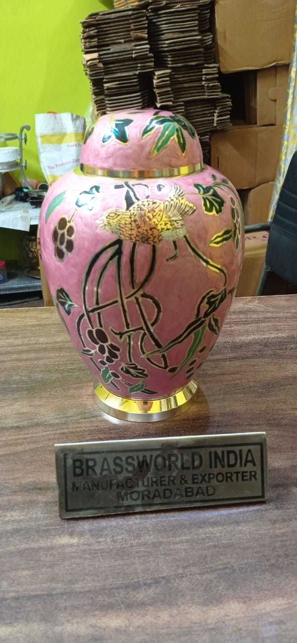 Brass White With Leaf Engraved Cremation Urn Funeral Supplies