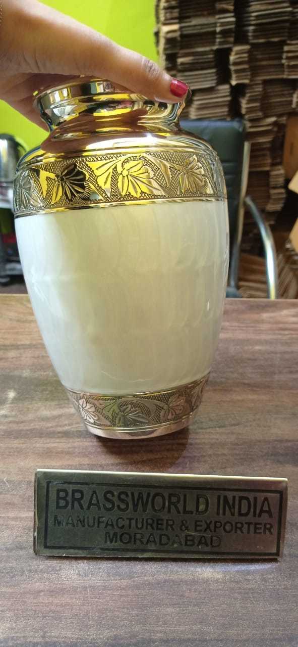 Brass White With Leaf Engraved Cremation Urn Funeral Supplies