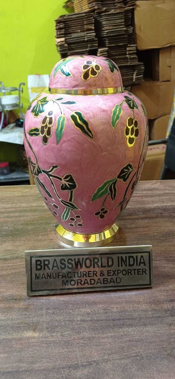 Brass White With Leaf Engraved Cremation Urn Funeral Supplies