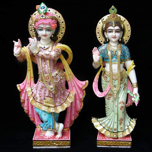 Lord Radha Krishna Statue - Marble, 12x8x4 Inches | White Polished Finish, 5 Pounds Weight