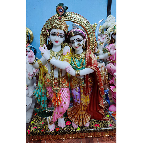 Radha Krishna Statue - Marble, 12 inches Height, Multicolor Finish | Hand-Carved, Intricate Details, Spiritual Aura, Durable Material, Colorful Design