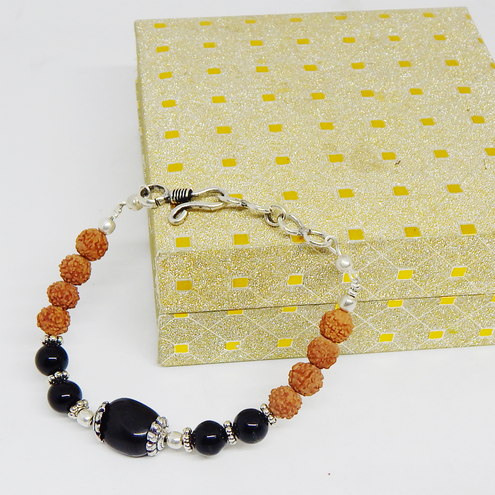 Health Gemstone Black Agate & Rudraksha Beads Bracelet