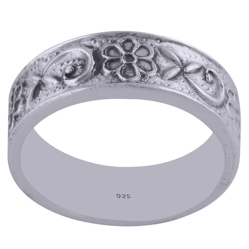 Beautiful Embossed Flower Plain 925 Sterling Solid Silver Handmade Ring Gender: Children