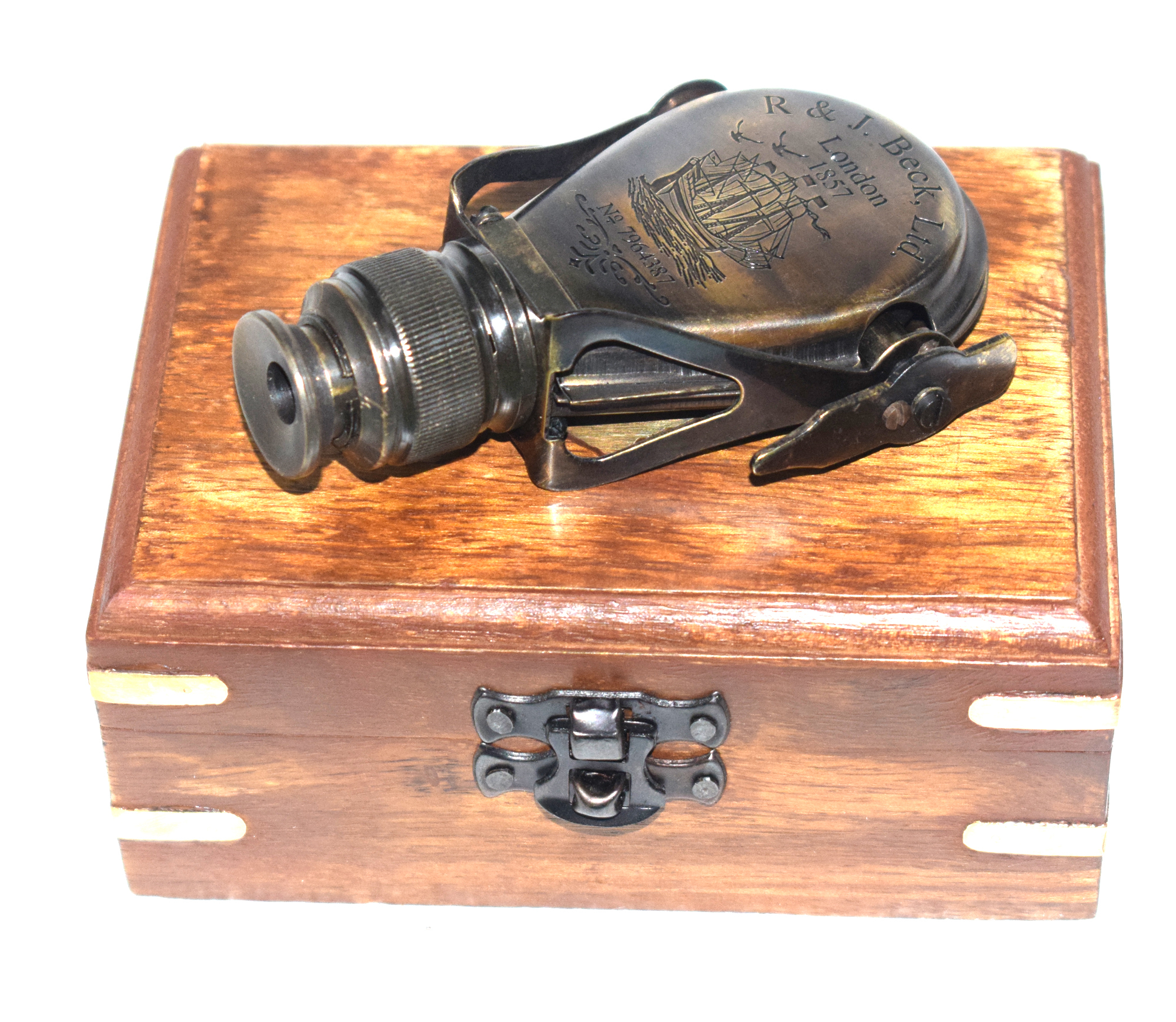 Brass/wood Antique Monocular With Box