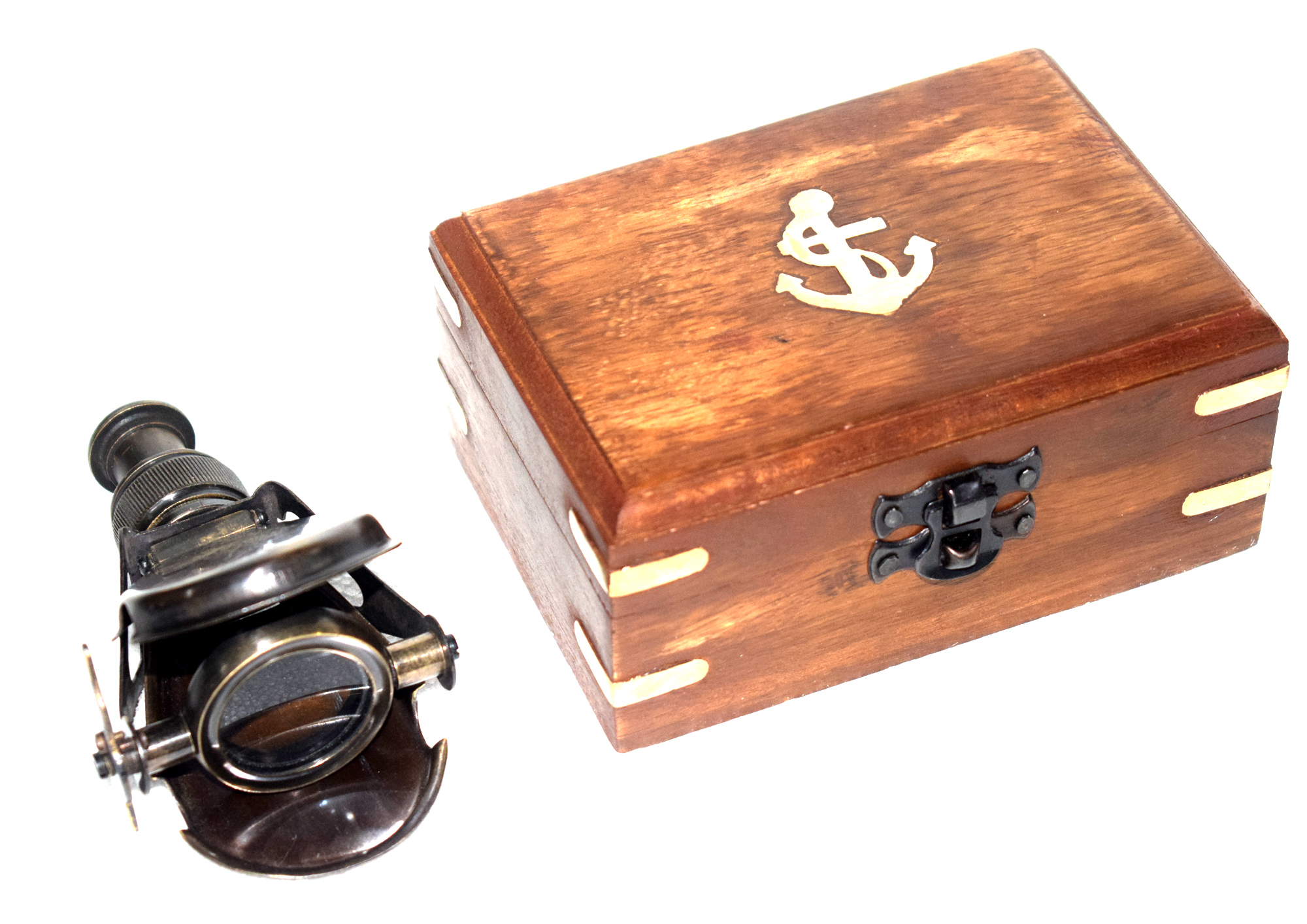 Brass/wood Antique Monocular With Box
