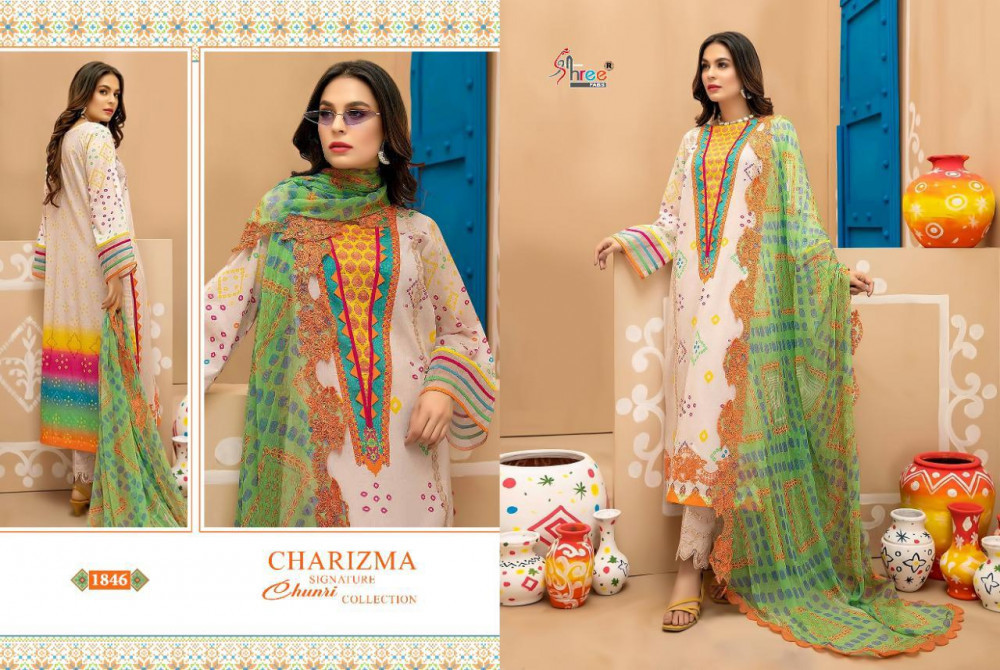 Charizma Signature Chunari Collection - Pure Cotton Heavy Embroidery, Unstitched Fabric, Multi Color | Full Sleeves, Casual Dress, Suitable For All Seasons