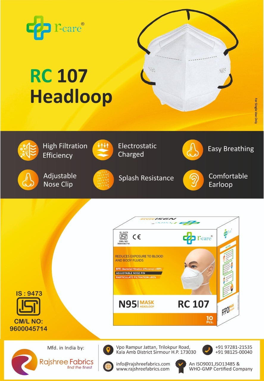 Rc107 : N95/ffp2 Mask Without Respiratory Valve With Headloop - Non Woven Fabric, 5 Colors Available | Cool, Lightweight, Smooth Texture, Plain Style