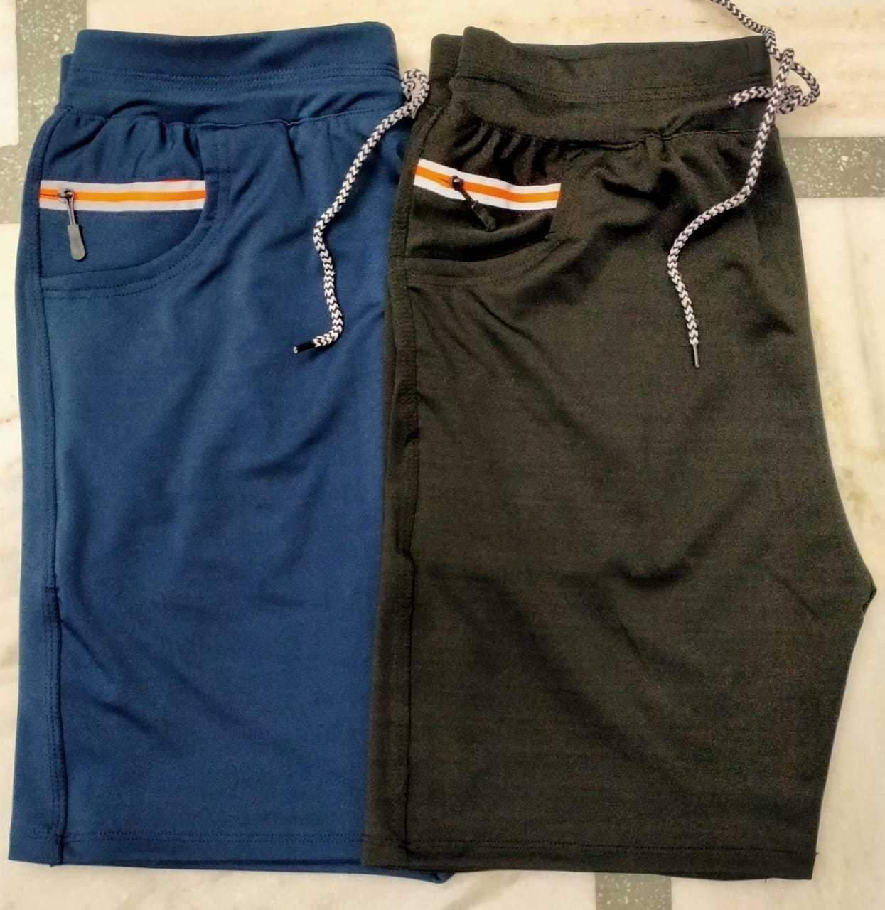 Lycra Shorts With Mobile Pocket - Four Way Lycra Fabric, Free Size, 18 Inch Length, Available In Six Colours | Features: Anti Wrinkle, Washable, No Fade, Dual Side Pockets, Zip Mobile Pocket